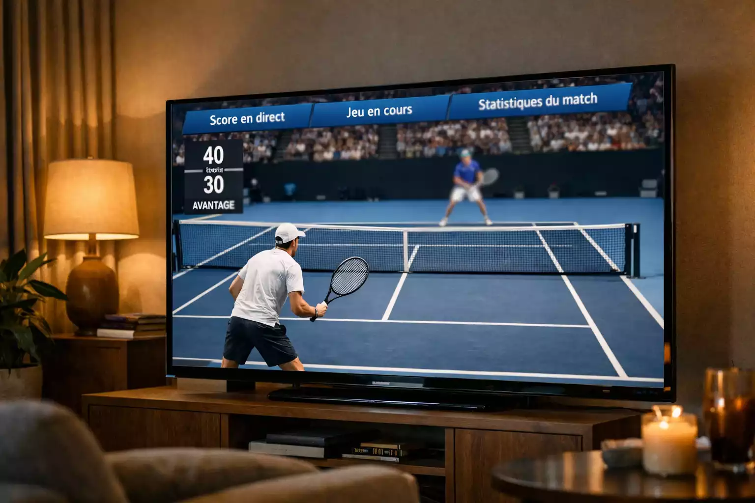 Écran de télévision diffusant un match de tennis en direct