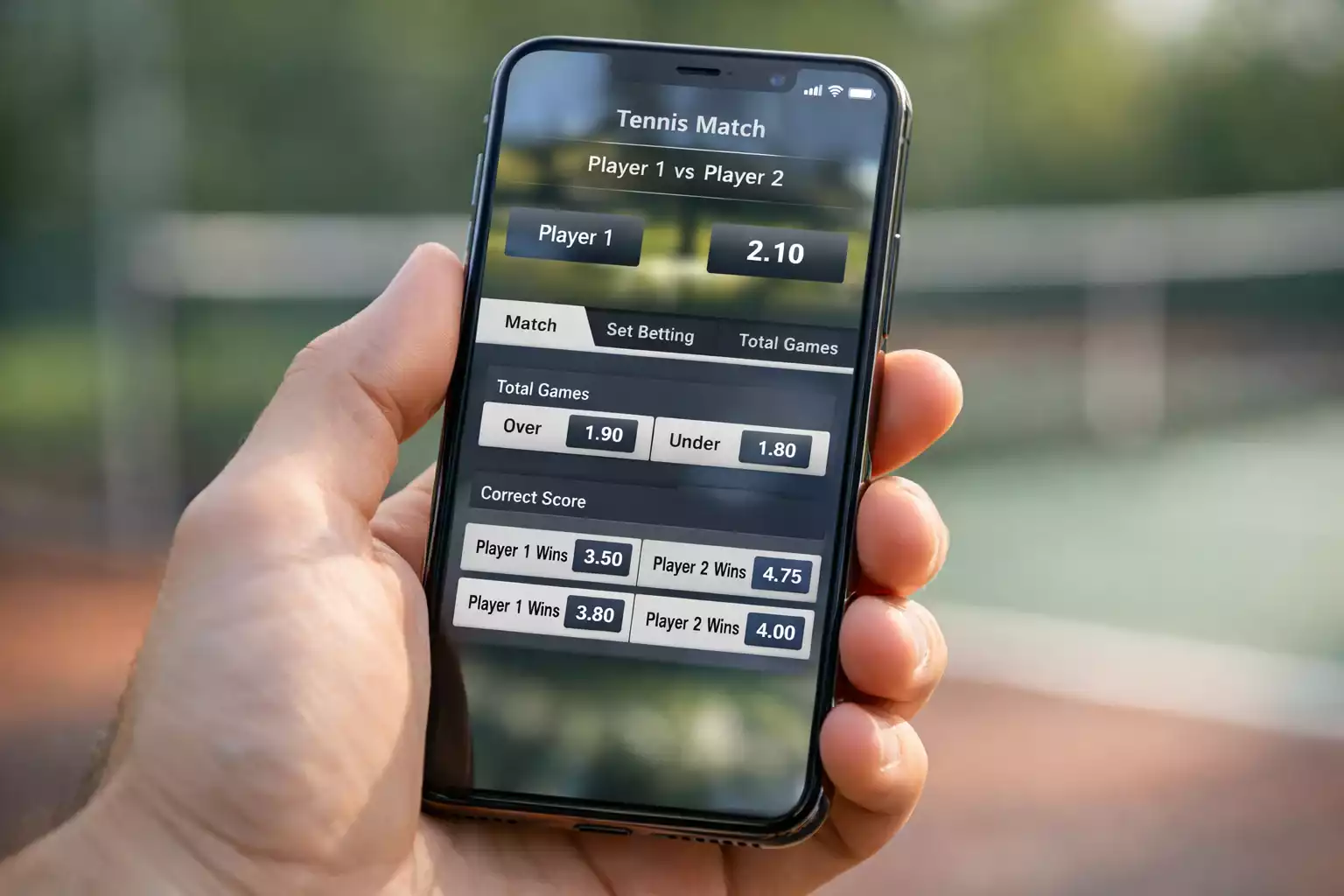 Main tenant un smartphone affichant des cotes de paris sportifs
