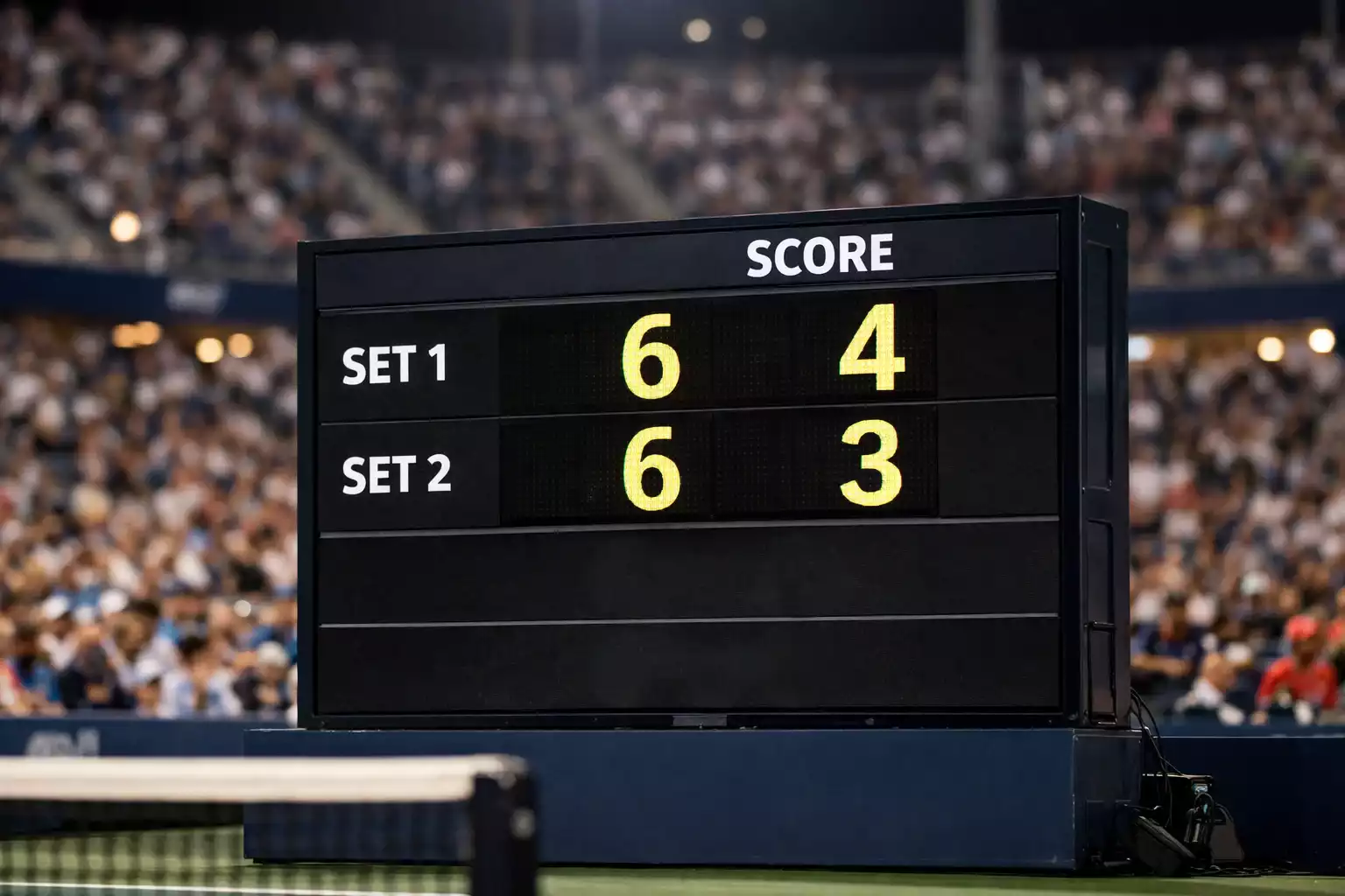 Panneau d'affichage des scores lors d'un match de tennis