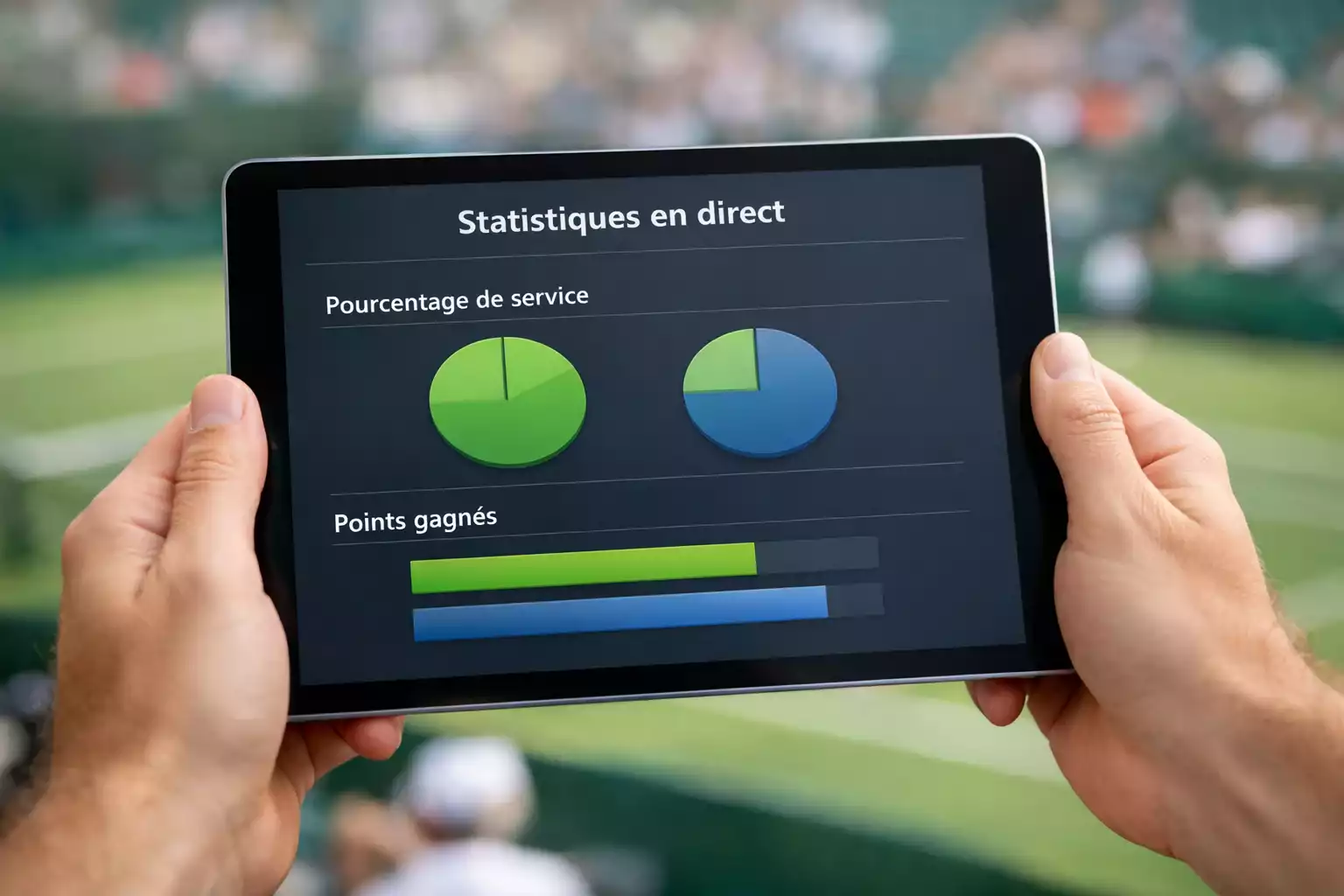 Tablette affichant des statistiques de match de tennis en temps réel