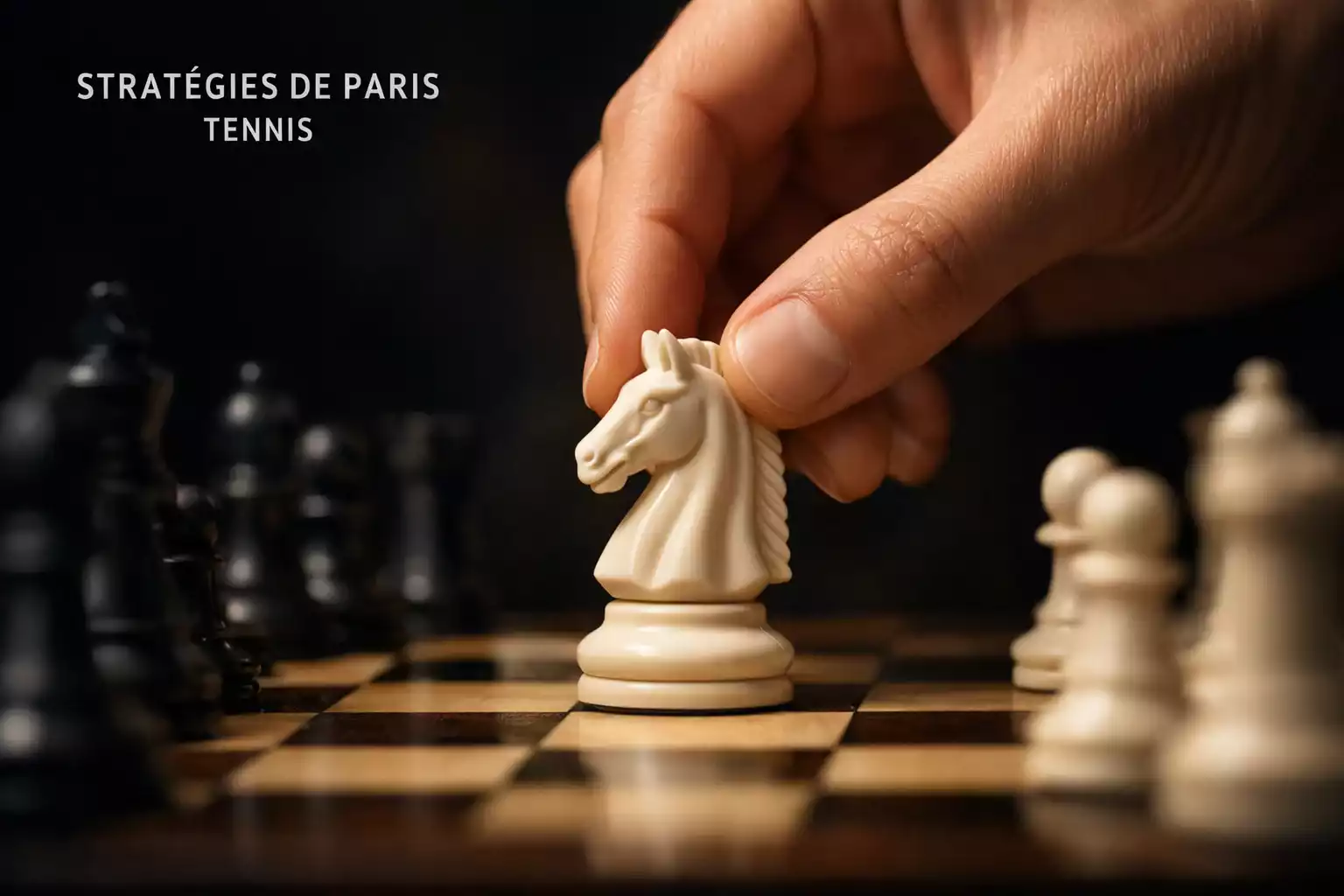 Main posant des pièces d'échecs sur un échiquier symbolisant la stratégie de paris sportifs