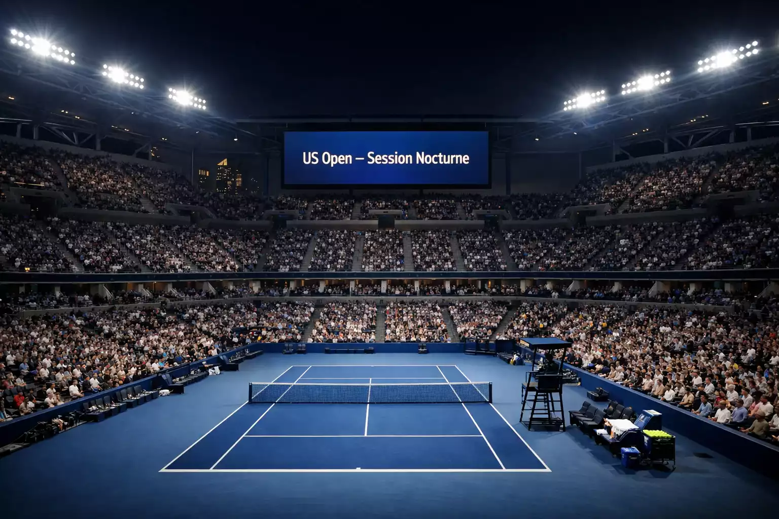 Stade Arthur Ashe illuminé pour une session nocturne